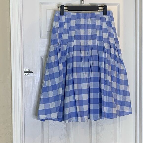 J.Crew Pleated Cotton Poplin Midi Skirt in Bristow Gingham Size 2 - Picture 4 of 12